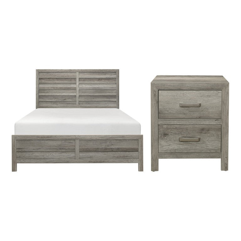 English Elm California King Bedroom Set Reclaimed Wood Look Weathered Gray Plank Frame with Nightstand B011S07260