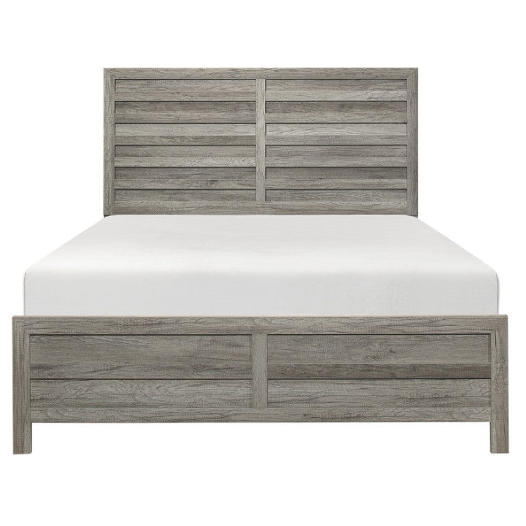 English Elm California King Bedroom Set Reclaimed Wood Look Weathered Gray Plank Frame with Nightstand B011S07260
