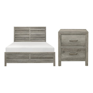 English Elm California King Bedroom Set Rustic Faux Plank Design with Matching Nightstands Weathered Gray B011S07261