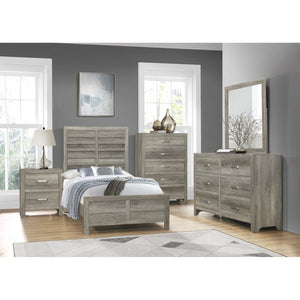 English Elm California King Bedroom Set Rustic Faux Plank Design with Matching Nightstands Weathered Gray B011S07261