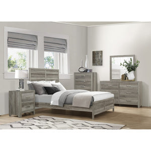 English Elm California King Bedroom Set Rustic Faux Plank Design with Matching Nightstands Weathered Gray B011S07261
