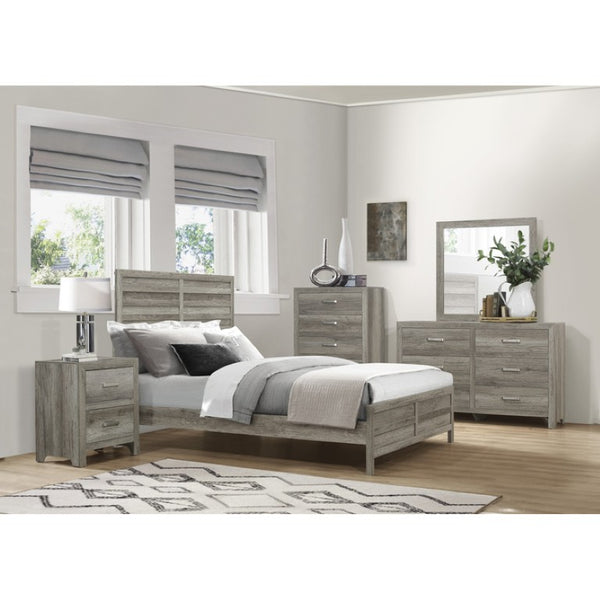 English Elm California King Bedroom Set Rustic Faux Plank Design with Matching Nightstands Weathered Gray B011S07261