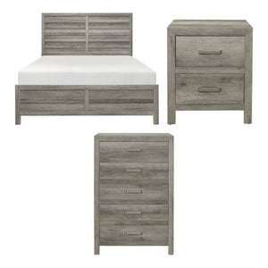 English Elm California King Bedroom Set with Weathered Gray Veneer Planked Finish and Nickel Pulls B011S07262