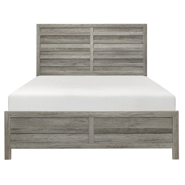 English Elm Queen Bedroom Set with Two Nightstands Weathered Gray Rustic Transitional Style B011S07264