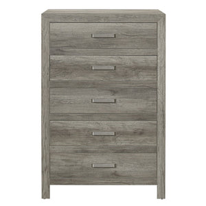 English Elm Queen Bed Nightstand and Chest Set with Weathered Gray Plank Veneer Satin Nickel Pulls B011S07265