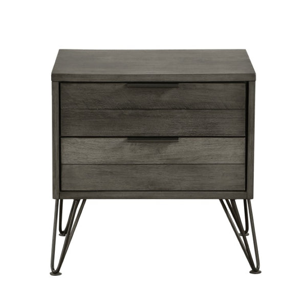 English Elm California King Acacia Wood Bedroom Set with Slat Headboard and Metal Leg Nightstands B011S07271