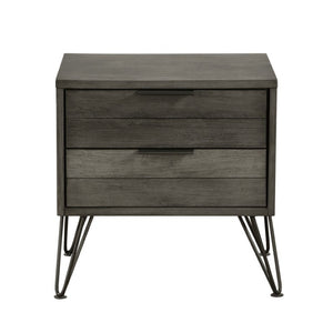 English Elm Twin Bed and Nightstand Set Acacia Wood Slat Design with Metal Legs Urban Style B011S07276