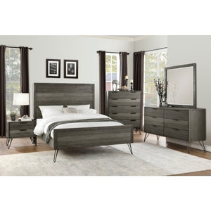 English Elm Twin Bed and Nightstand Set Acacia Wood Slat Design with Metal Legs Urban Style B011S07276