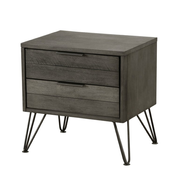 English Elm Twin Bed and Nightstand Set Acacia Wood Slat Design with Metal Legs Urban Style B011S07276