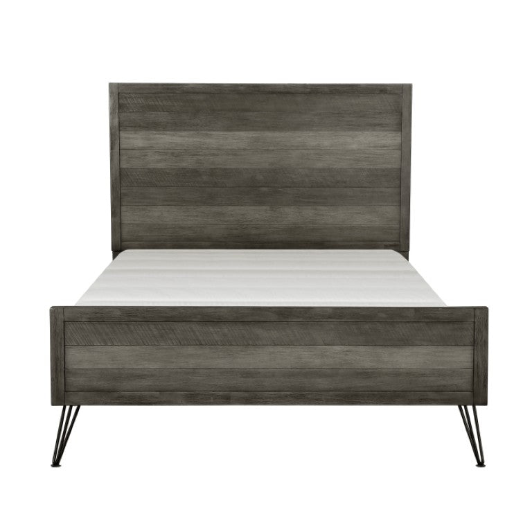 English Elm Twin Bedroom Set Acacia Wood Slat Panel Design with Nightstand and Five Drawer Chest B011S07278