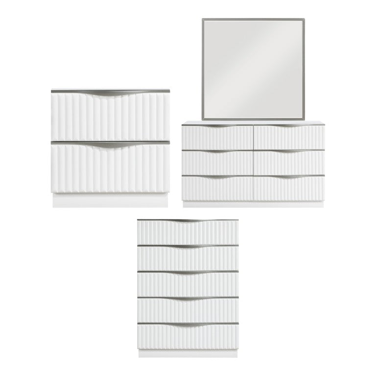 English Elm Night Stand Dresser Mirror and Chest Bedroom Set Pearl White Glam Storage Suite B011S07279