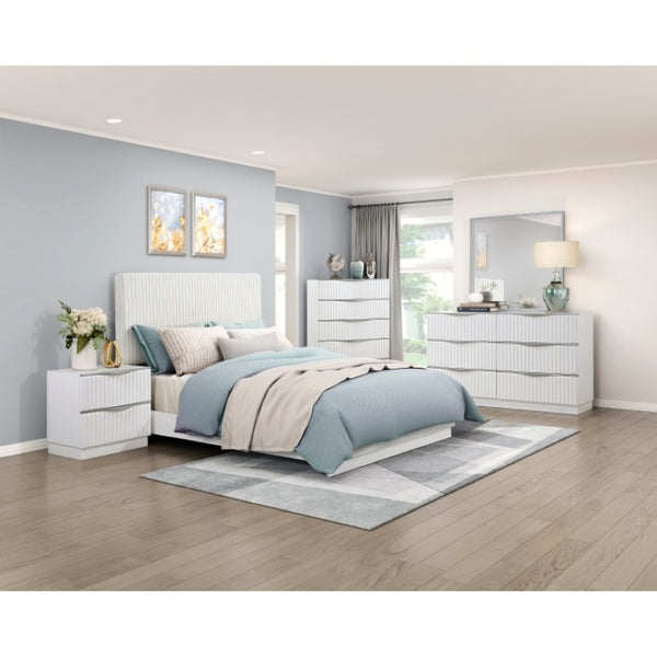 English Elm Queen Bedroom Set Faux Fur Tufted Headboard Pearl White Glam 3 Piece Storage B011S07285