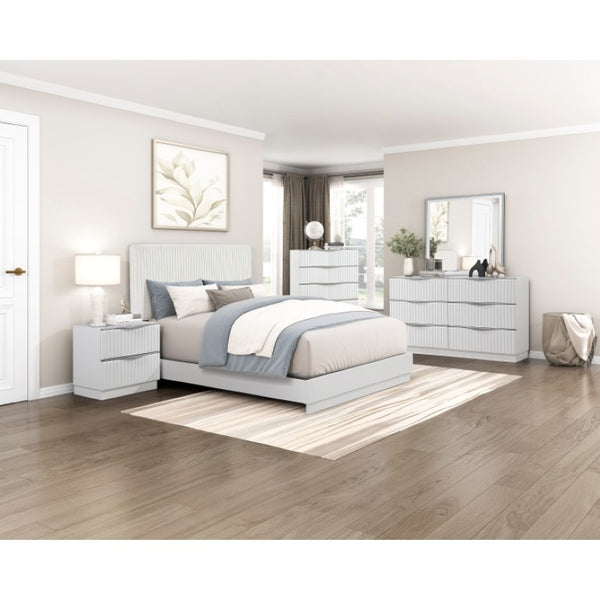 English Elm Queen Bedroom Set Faux Fur Tufted Headboard Pearl White Glam 3 Piece Storage B011S07285