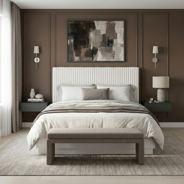 English Elm Queen Bedroom Set Faux Fur Tufted Headboard Pearl White Glam 3 Piece Storage B011S07285