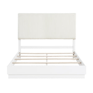 English Elm Queen Bedroom Set Faux Fur Tufted Headboard Pearl White Glam 3 Piece Storage B011S07285