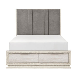 English Elm Queen Platform Bed Set with LED Lighting Chenille Headboard Nightstand and Chest B011S07286
