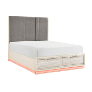 English Elm Queen Platform Bed Set with LED Lighting Chenille Headboard Nightstand and Chest B011S07286