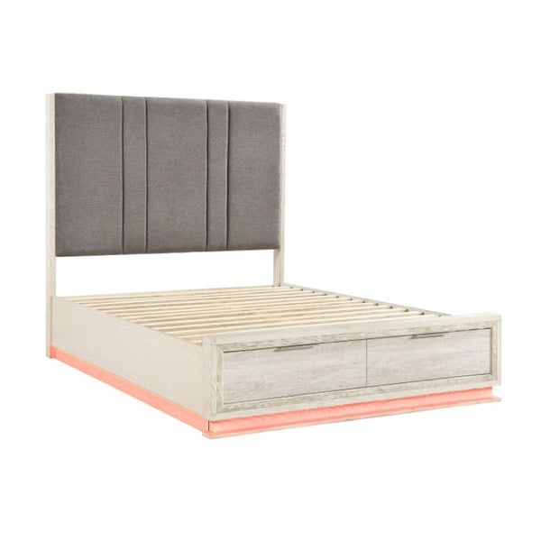 English Elm Queen Platform Bed Set with LED Lighting Chenille Headboard Nightstand and Chest B011S07286