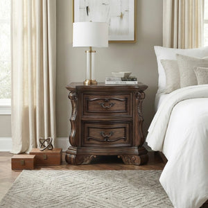 English Elm Night Stand Dresser Mirror Chest 4 Piece European Pecan Burl Veneer Bedroom Set B011S07287