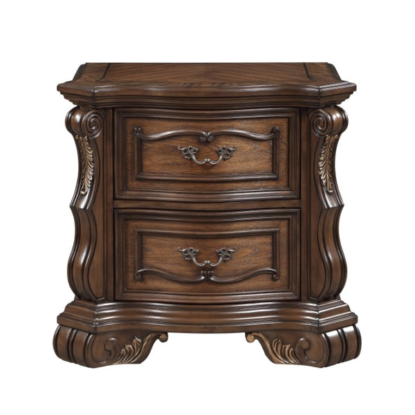 English Elm Night Stand Dresser Mirror Chest 4 Piece European Pecan Burl Veneer Bedroom Set B011S07287