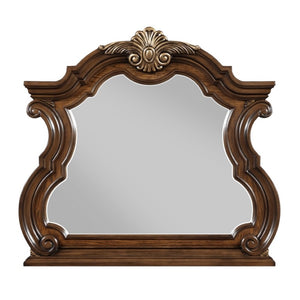 English Elm Night Stand Dresser Mirror and Chest European Bedroom Set with Gold Carved Detailing B011S07288