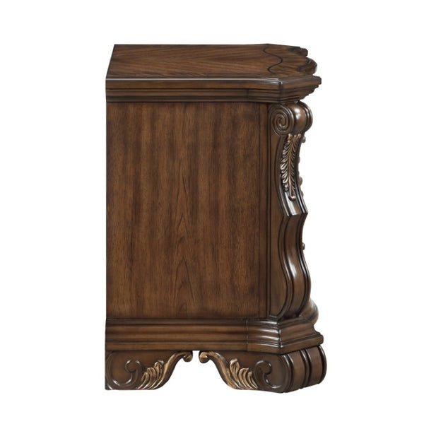English Elm Night Stand Dresser Mirror and Chest European Bedroom Set with Gold Carved Detailing B011S07288