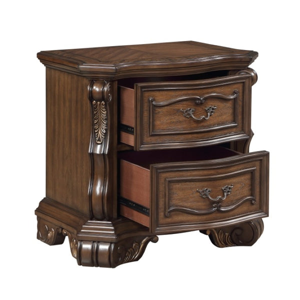 English Elm Night Stand Dresser Mirror and Chest European Bedroom Set with Gold Carved Detailing B011S07288