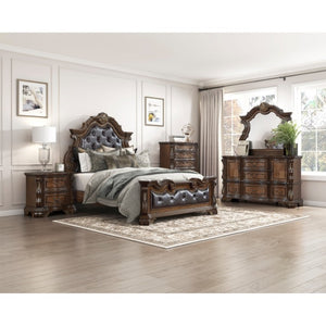 English Elm Eastern King Bedroom Set Tufted Upholstered Bed with Pecan Veneer Nightstand B011S07289