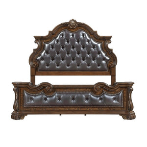 English Elm Eastern King Bedroom Set Tufted Upholstered Bed with Pecan Veneer Nightstand B011S07289