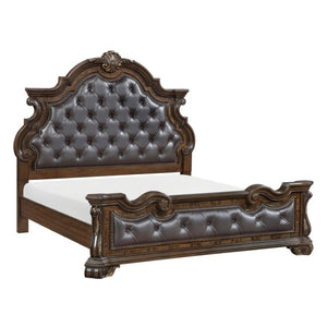 English Elm Eastern King Bedroom Set Tufted Upholstered Bed with Pecan Veneer Nightstand B011S07289