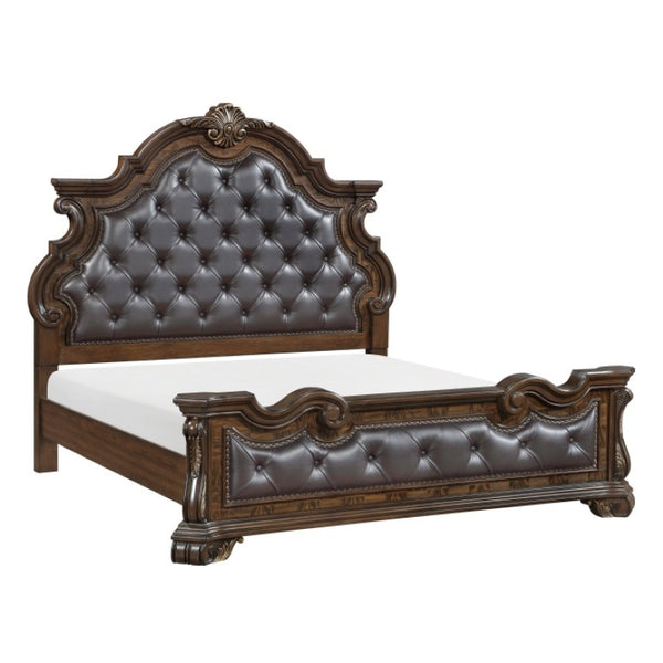 English Elm Eastern King Bedroom Set Tufted Upholstered Bed with Pecan Veneer Nightstand B011S07289
