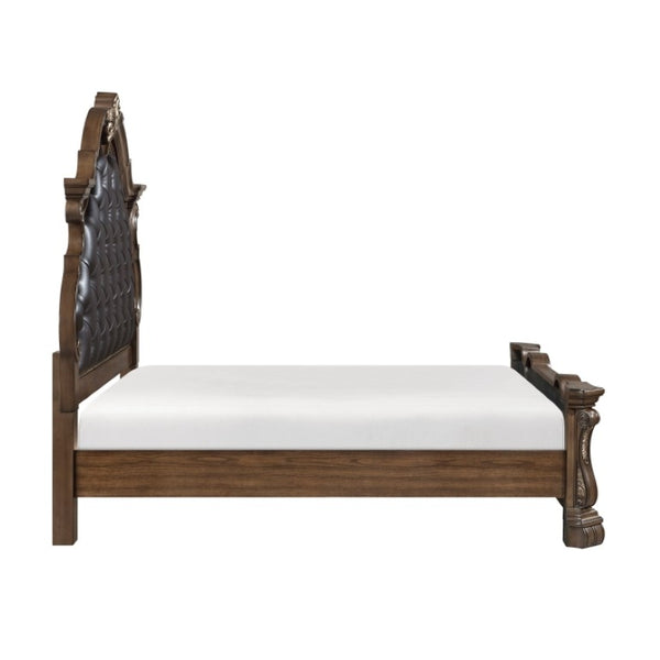 English Elm Eastern King Bedroom Set Tufted Upholstered Bed with Pecan Veneer Nightstand B011S07289