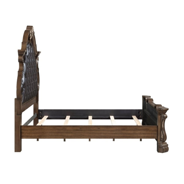 English Elm Eastern King Bedroom Set Tufted Upholstered Bed with Pecan Veneer Nightstand B011S07289