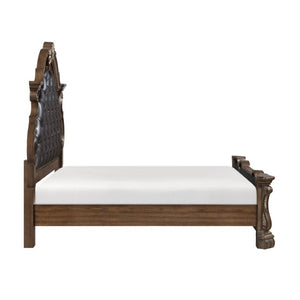 English Elm Eastern King Bedroom Set Ornate Tufted Faux Leather Frame with Pecan Burl Nightstands B011S07290