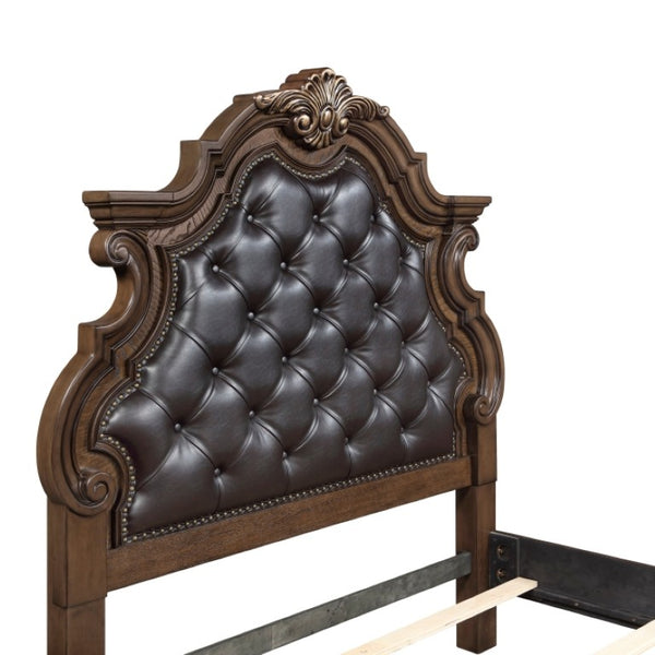English Elm Eastern King Bedroom Set Tufted Faux Leather Bed Nightstand Chest Dark Brown B011S07291