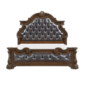 English Elm Eastern King Bedroom Set Tufted Faux Leather Bed Nightstand Chest Dark Brown B011S07291