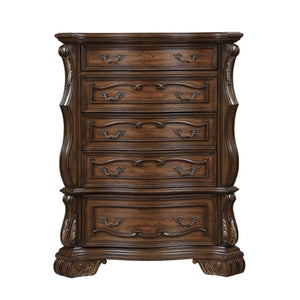 English Elm Eastern King Bedroom Set Tufted Faux Leather Bed Nightstand Chest Dark Brown B011S07291