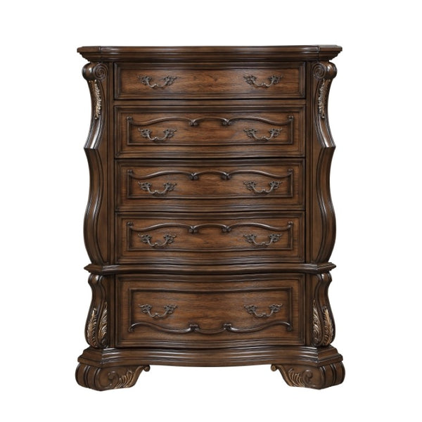 English Elm Eastern King Bedroom Set Tufted Faux Leather Bed Nightstand Chest Dark Brown B011S07291