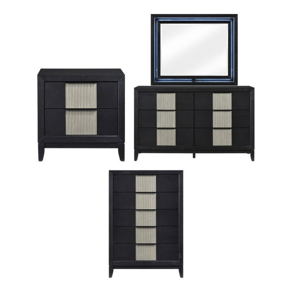 English Elm Night Stand Dresser Mirror Chest 4 Piece Contemporary Bedroom Set with LED Backlit B011S07298