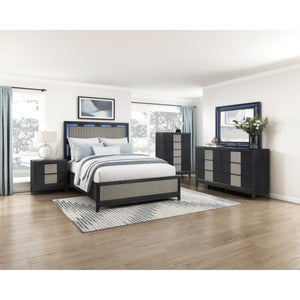 English Elm Night Stand Dresser Mirror Chest 4 Piece Contemporary Bedroom Set with LED Backlit B011S07298
