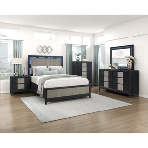 English Elm Night Stand Dresser Mirror Chest 4 Piece Contemporary Bedroom Set with LED Backlit B011S07298