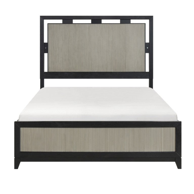 English Elm California King Bedroom Set with LED Headboard Reeded Panels and 5-Drawer Chest B011S07305