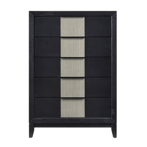 English Elm California King Bedroom Set with LED Headboard Reeded Panels and 5-Drawer Chest B011S07305