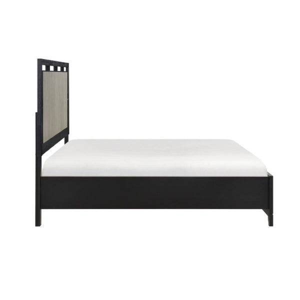 English Elm Queen Panel Bed and Nightstand Set Solid Wood with LED Headboard Two-Tone Finish B011S07306