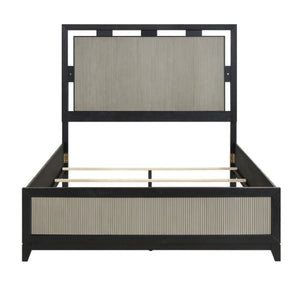 English Elm Queen Panel Bed and Nightstand Set Solid Wood with LED Headboard Two-Tone Finish B011S07306