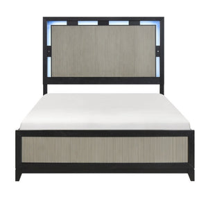 English Elm Queen Bedroom Set with LED Headboard Reeded Panels and Five Drawer Chest Storage B011S07308