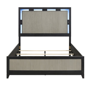 English Elm Queen Bedroom Set with LED Headboard Reeded Panels and Five Drawer Chest Storage B011S07308