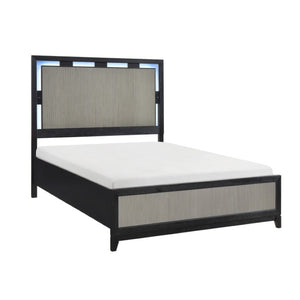 English Elm Queen Bedroom Set with LED Headboard Reeded Panels and Five Drawer Chest Storage B011S07308