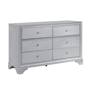 English Elm Night Stand Dresser Mirror Chest Glam Bedroom Suite with Silver Embossed Drawer Fronts B011S07309