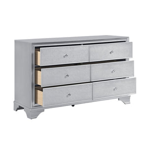 English Elm Night Stand Dresser Mirror Chest Glam Bedroom Suite with Silver Embossed Drawer Fronts B011S07309